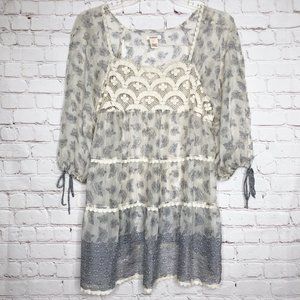 Sundance Sheer Silk Tiered Floral Peasant Blouse